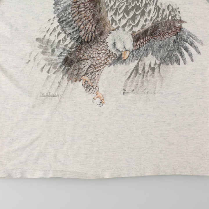 Eagle Pattern Animal T-Shirt, Made in USA, Men's Size M (Equivalent), Vintage cotton gray type Vintage Second Hand