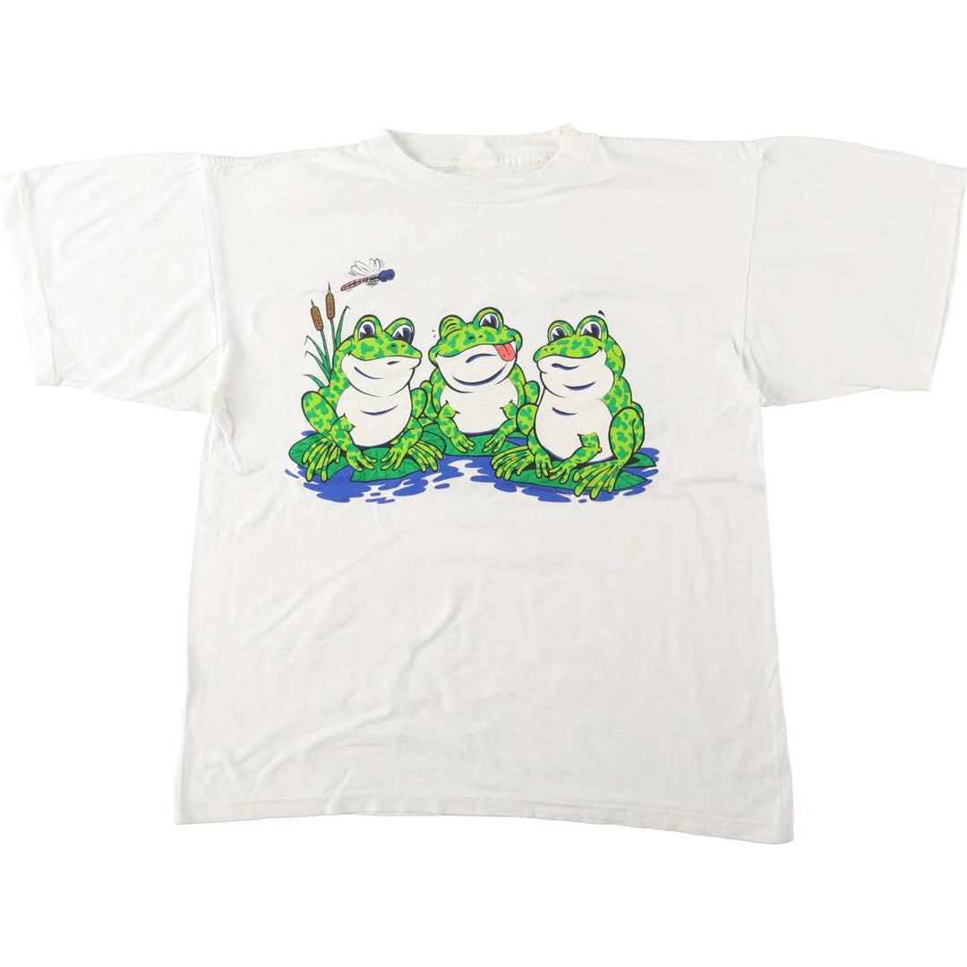 Frog Pattern Animal T-Shirt, Men's Size M (Equivalent), Vintage unclear white type Vintage Second Hand