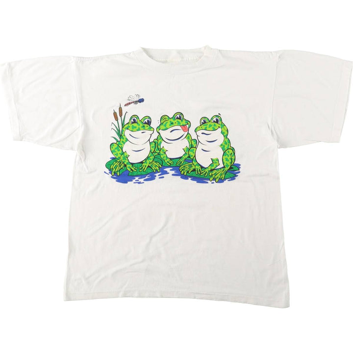 Frog Pattern Animal T-Shirt, Men's Size M (Equivalent), Vintage unclear white type Vintage Second Hand