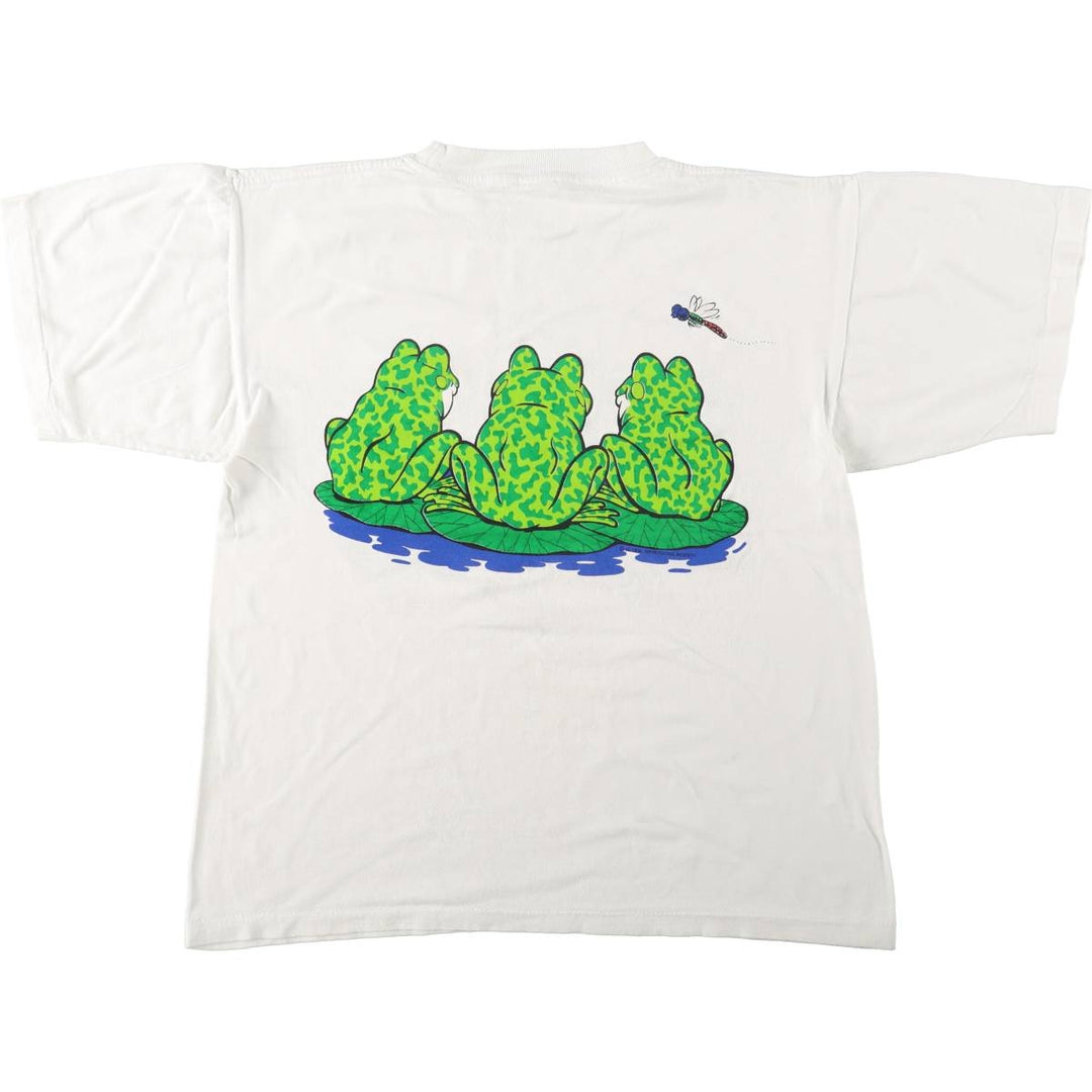 Frog Pattern Animal T-Shirt, Men's Size M (Equivalent), Vintage unclear white type Vintage Second Hand