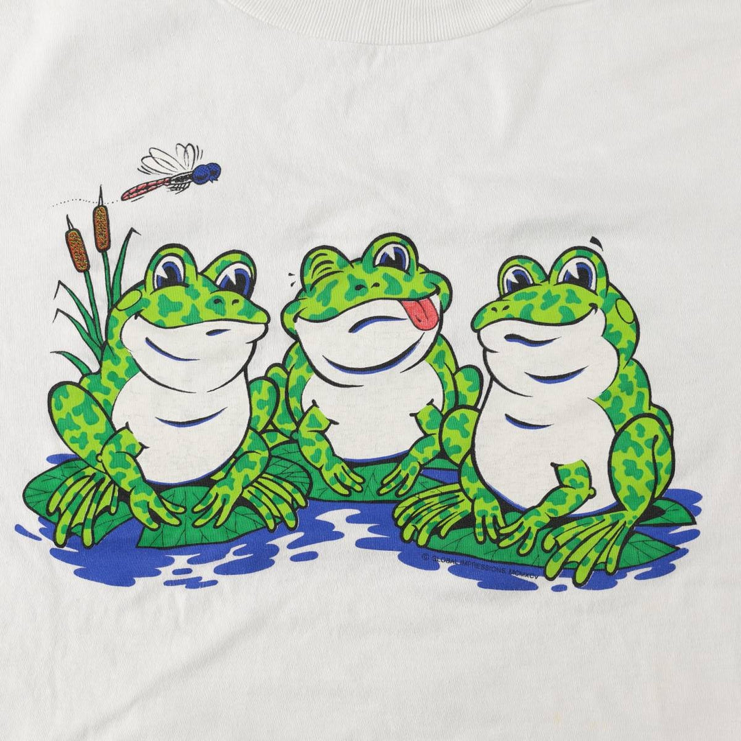 Frog Pattern Animal T-Shirt, Men's Size M (Equivalent), Vintage unclear white type Vintage Second Hand