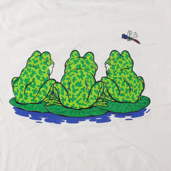 Frog Pattern Animal T-Shirt, Men's Size M (Equivalent), Vintage unclear white type Vintage Second Hand