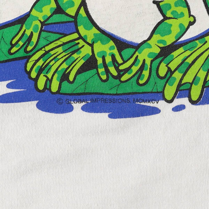 Frog Pattern Animal T-Shirt, Men's Size M (Equivalent), Vintage unclear white type Vintage Second Hand