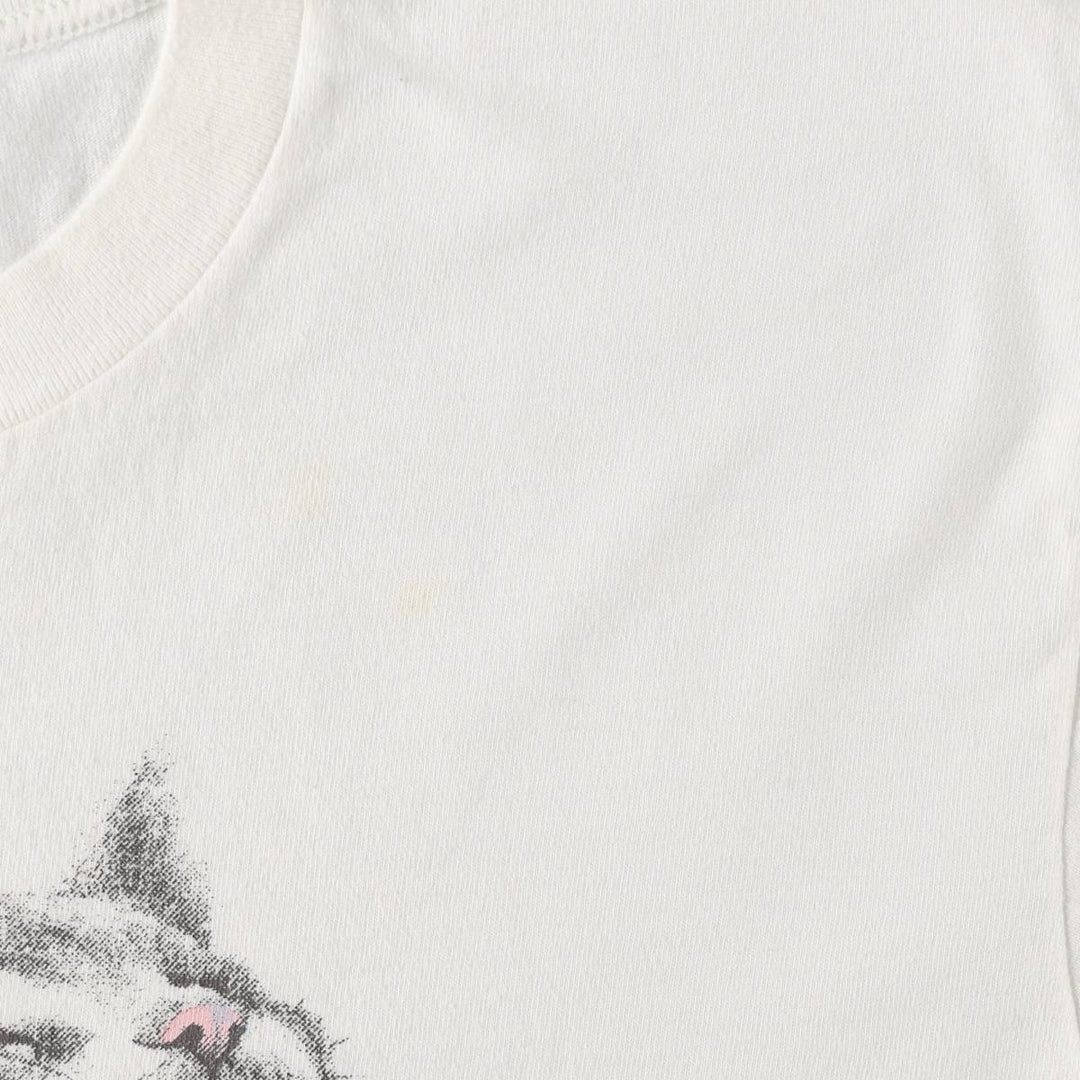 Cat Pattern Animal T-Shirt, Made in USA, Men's Size L (equivalent), Vintage unclear white type Vintage Second Hand