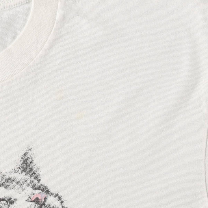Cat Pattern Animal T-Shirt, Made in USA, Men's Size L (equivalent), Vintage unclear white type Vintage Second Hand