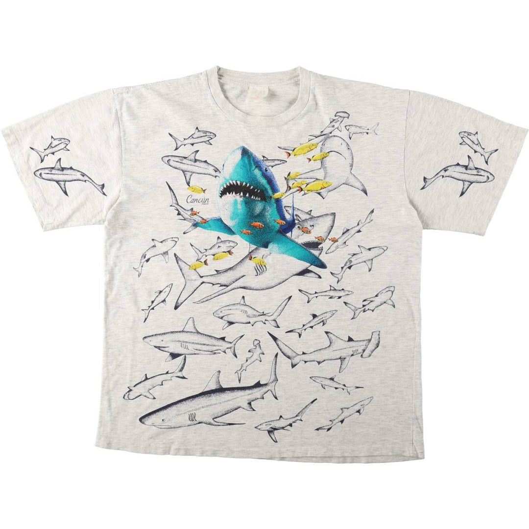 Large print fish pattern animal t-shirt, men's size XL equivalent, vintage. unclear gray type Vintage Second Hand