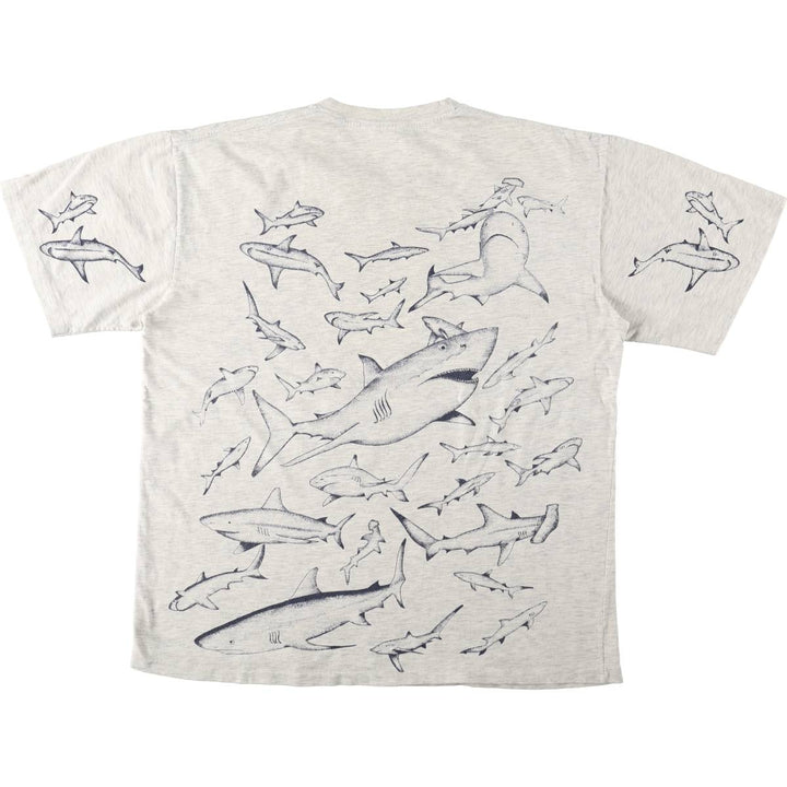 Large print fish pattern animal t-shirt, men's size XL equivalent, vintage. unclear gray type Vintage Second Hand