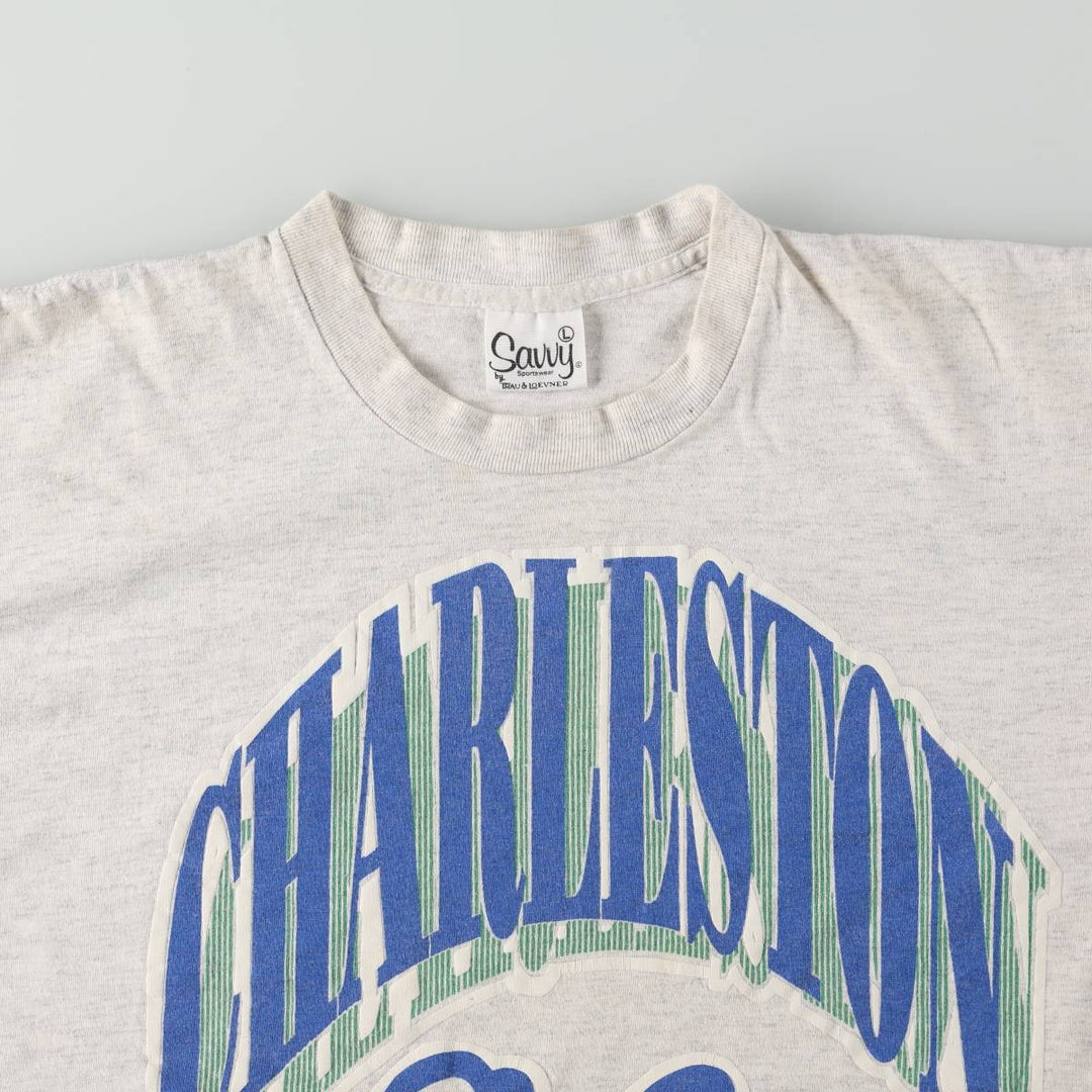 80'S SAVVY MLB Charleston Wheels Sports Print T-Shirt, Made in USA, Men's Size L (Equivalent), Vintage cotton white type Vintage Second Hand