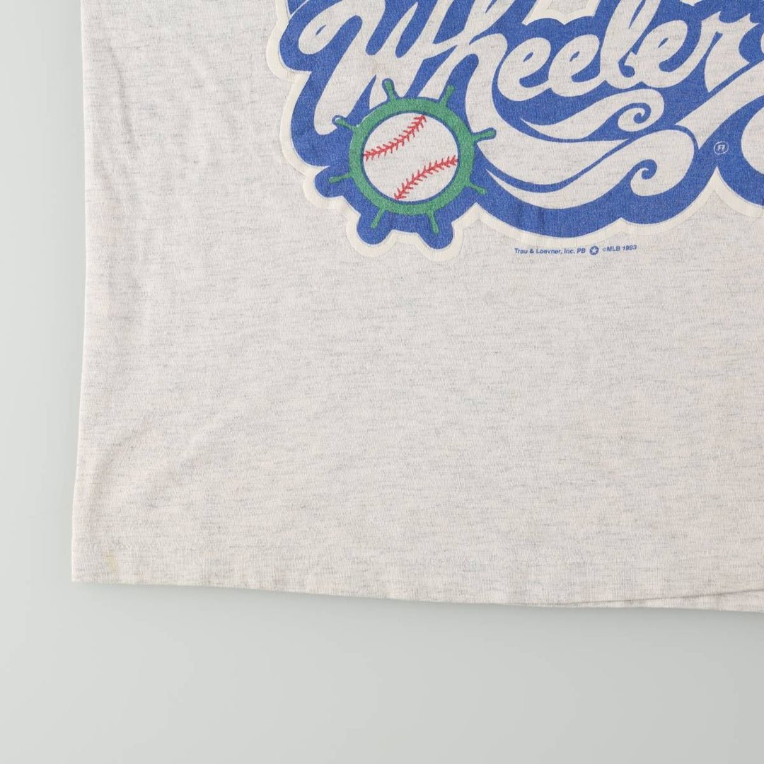 80'S SAVVY MLB Charleston Wheels Sports Print T-Shirt, Made in USA, Men's Size L (Equivalent), Vintage cotton white type Vintage Second Hand