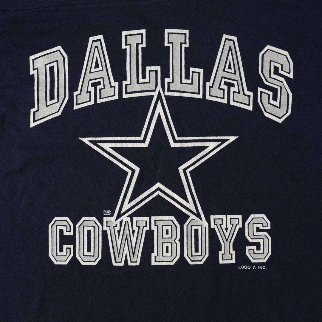 LOGO 7 NFL DALLAS COWBOYS Dallas Cowboys V-neck sports print T-shirt, Men's XL equivalent. unclear navy blue type Vintage Second Hand