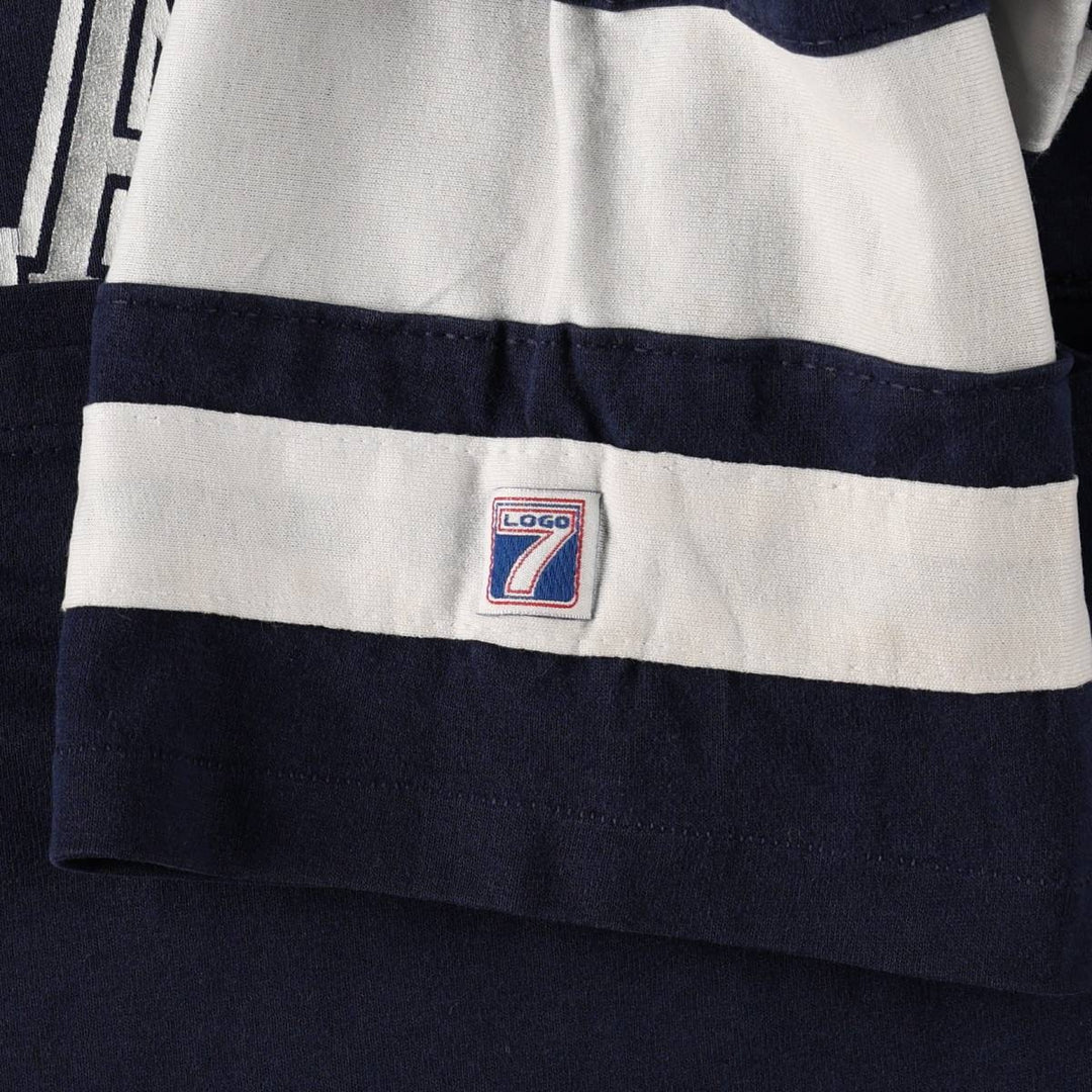 LOGO 7 NFL DALLAS COWBOYS Dallas Cowboys V-neck sports print T-shirt, Men's XL equivalent. unclear navy blue type Vintage Second Hand