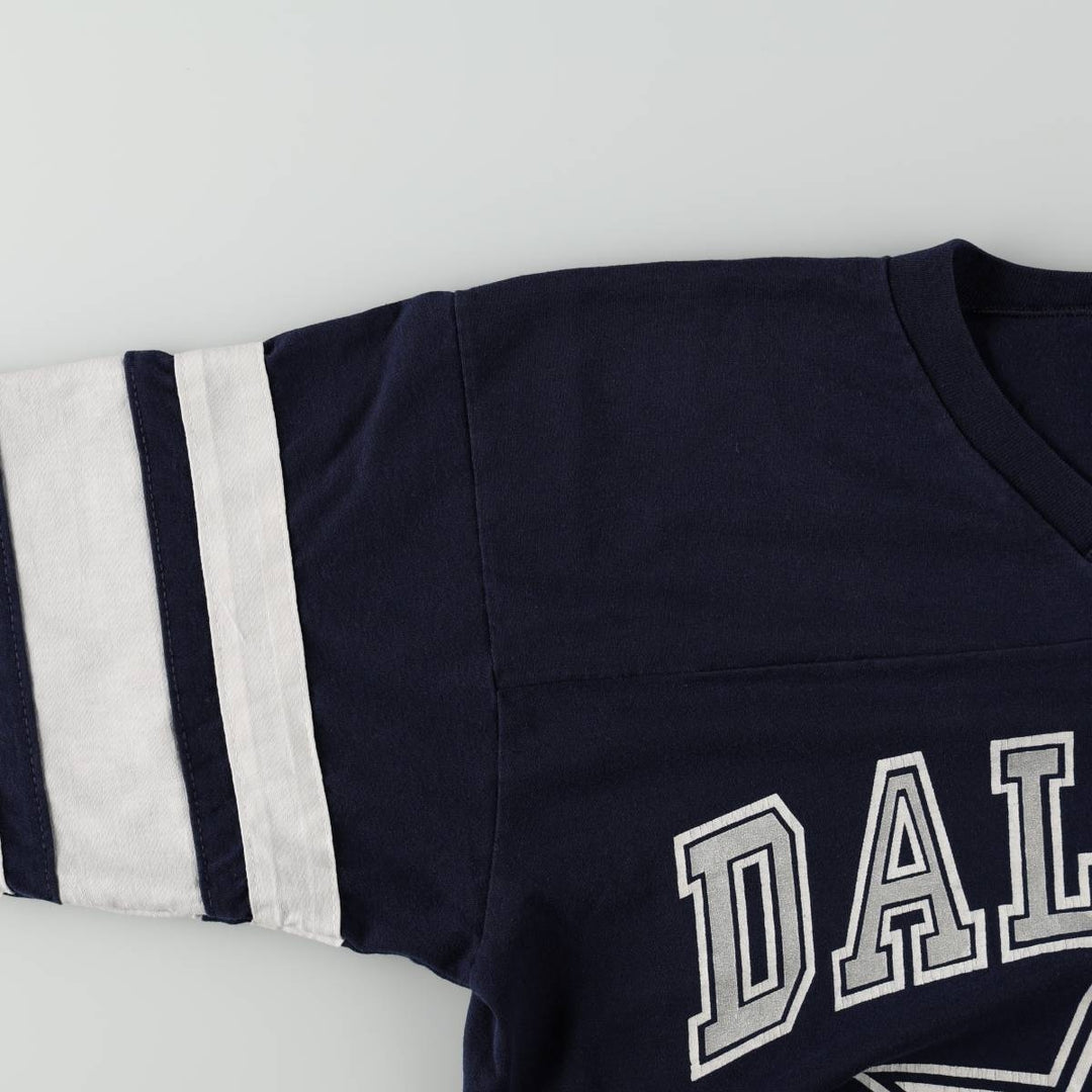LOGO 7 NFL DALLAS COWBOYS Dallas Cowboys V-neck sports print T-shirt, Men's XL equivalent. unclear navy blue type Vintage Second Hand