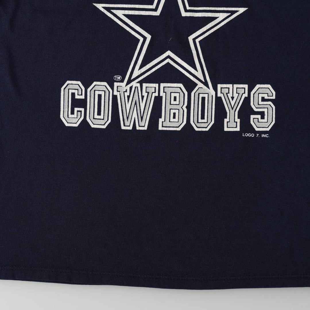 LOGO 7 NFL DALLAS COWBOYS Dallas Cowboys V-neck sports print T-shirt, Men's XL equivalent. unclear navy blue type Vintage Second Hand