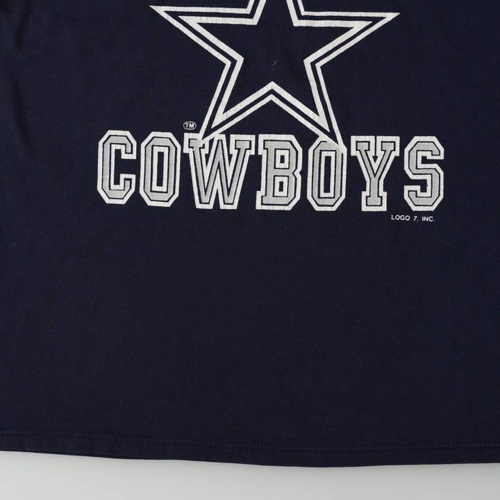LOGO 7 NFL DALLAS COWBOYS Dallas Cowboys V-neck sports print T-shirt, Men's XL equivalent. unclear navy blue type Vintage Second Hand