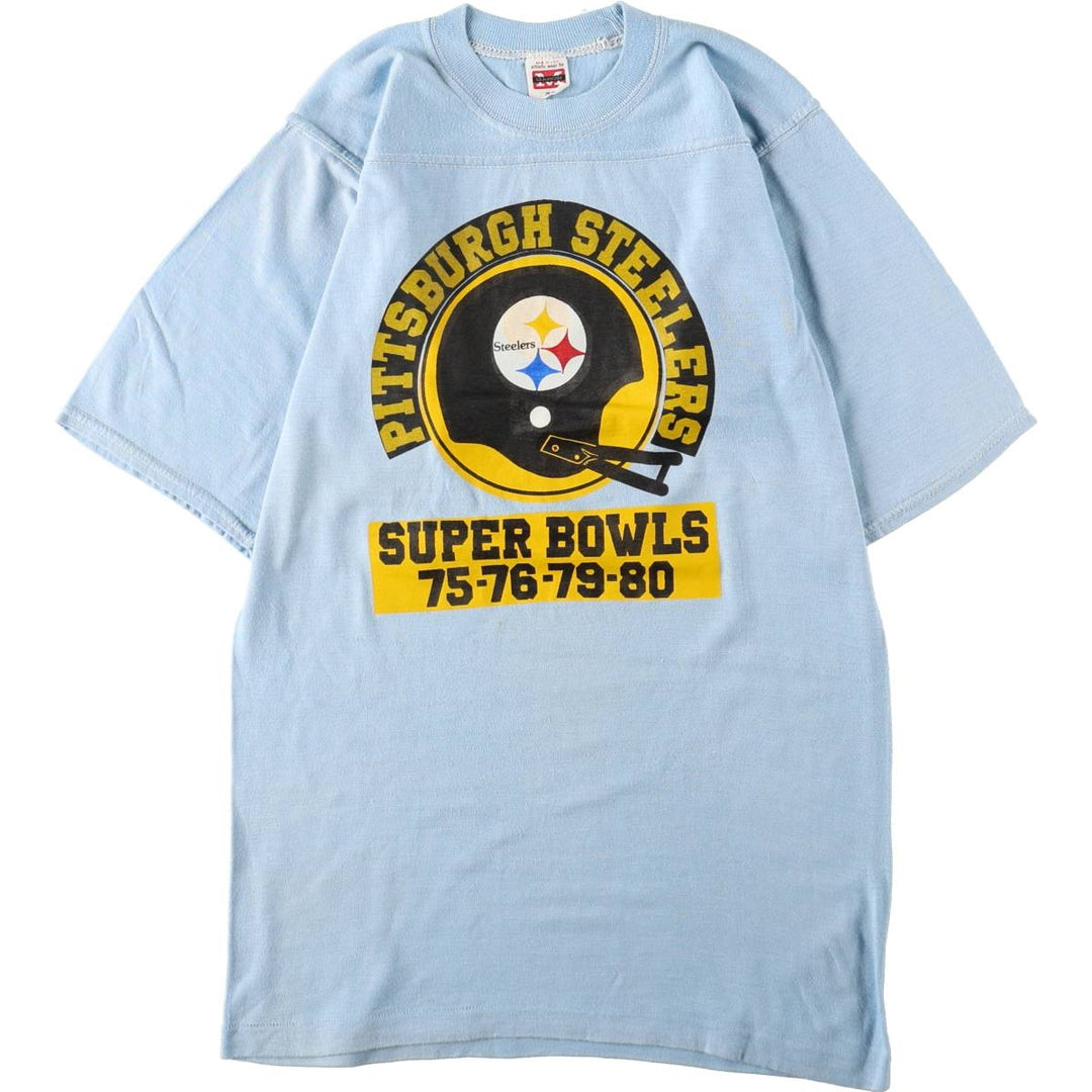 MASON NFL PITTSBURGH STEELERS Sports Print T-Shirt, Made in USA, Men's XL (approx.), Vintage unclear Blue type light blue Vintage Second Hand
