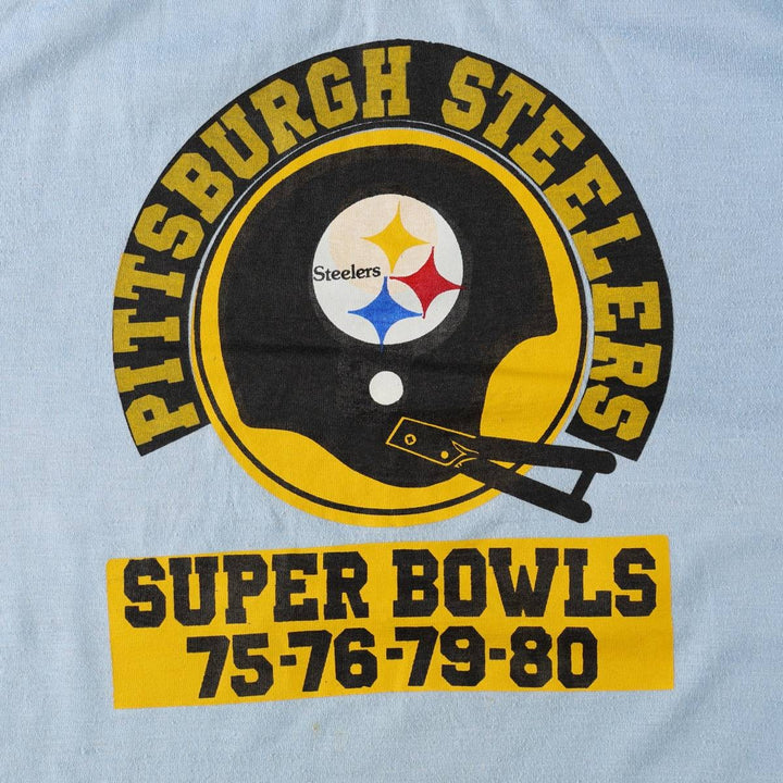 MASON NFL PITTSBURGH STEELERS Sports Print T-Shirt, Made in USA, Men's XL (approx.), Vintage unclear Blue type light blue Vintage Second Hand