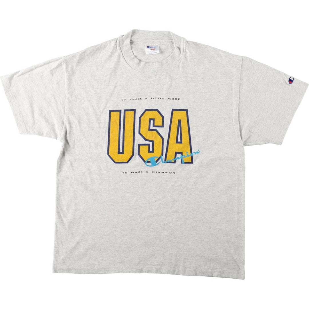 80'S Champion Print T-Shirt, Made in USA, Men's Size L (Equivalent), Vintage cotton pale white type Vintage Second Hand