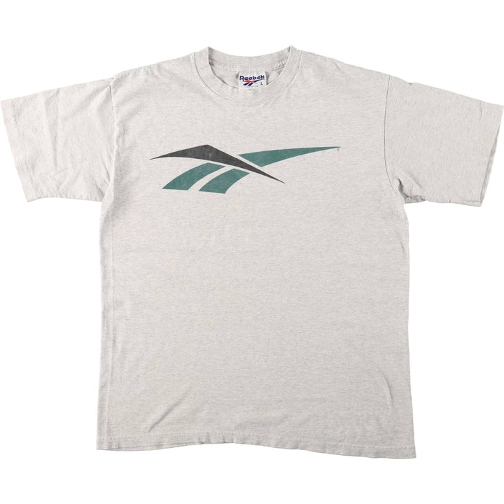 80'S Reebok Logo Print T-Shirt, Made in USA, Men's Size L (approx.), Vintage cotton pale white type Vintage Second Hand