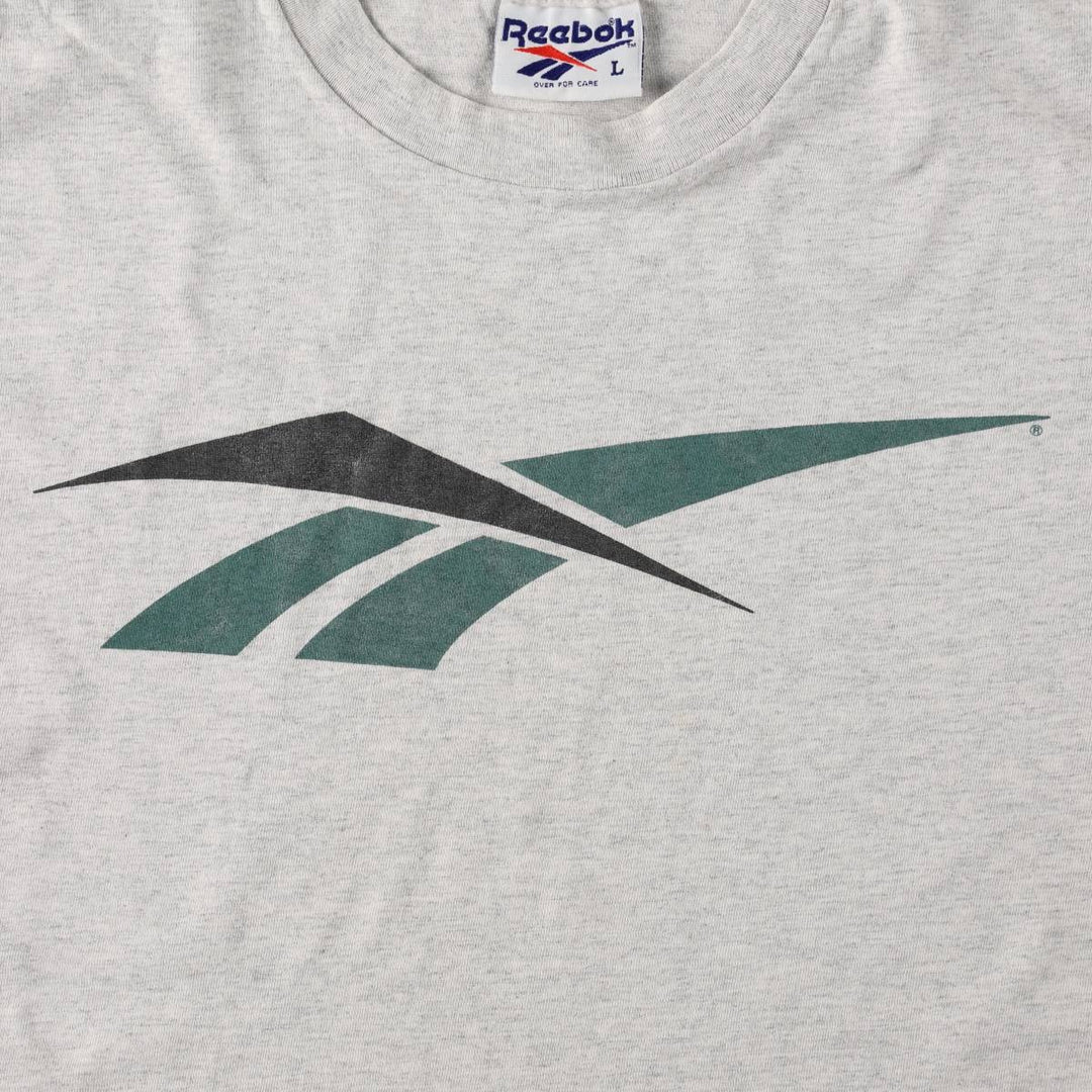 80'S Reebok Logo Print T-Shirt, Made in USA, Men's Size L (approx.), Vintage cotton pale white type Vintage Second Hand