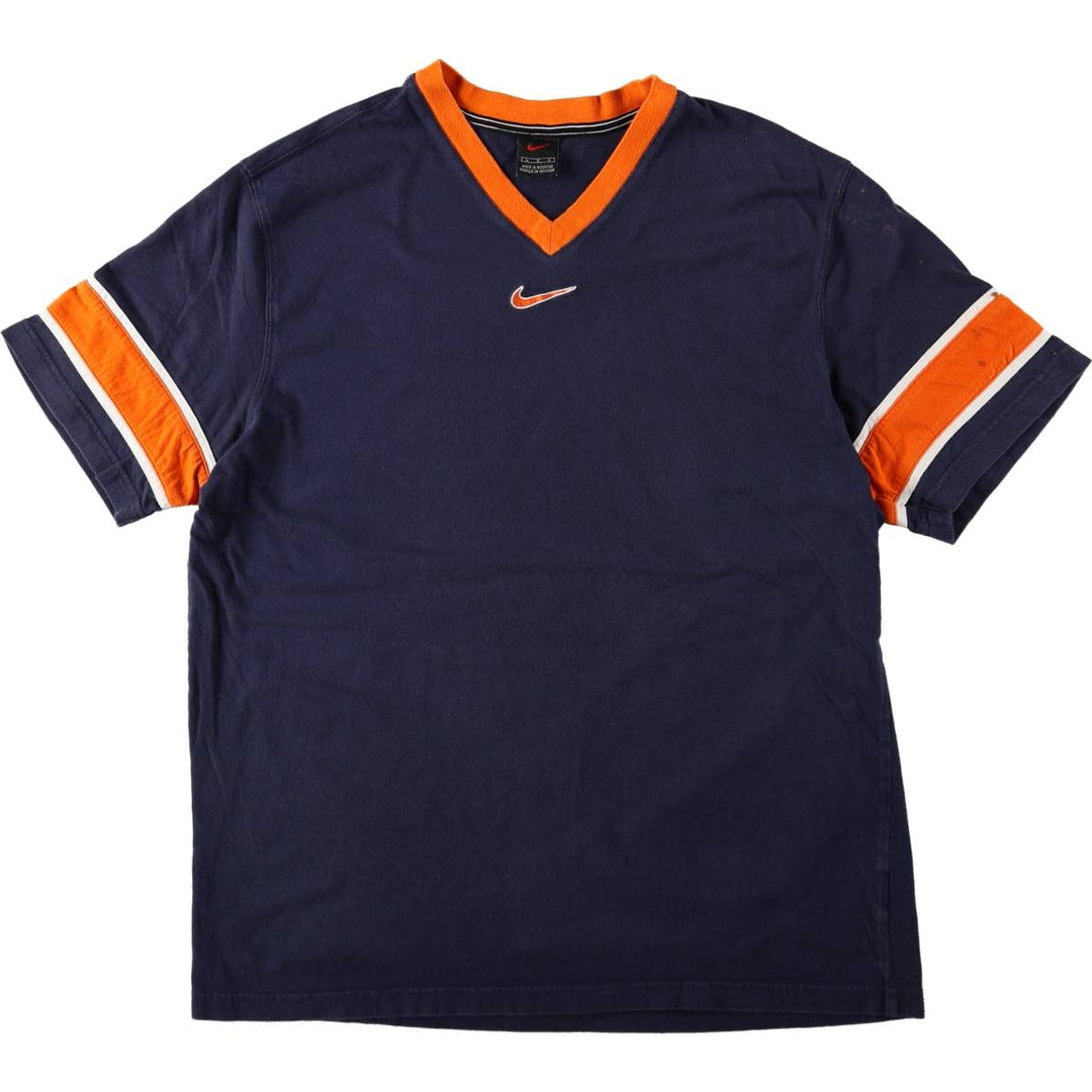 Nike Center Logo V-Neck T-Shirt, Men's Size L (approx.) unclear navy blue type Vintage Second Hand