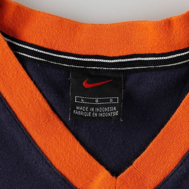 Nike Center Logo V-Neck T-Shirt, Men's Size L (approx.) unclear navy blue type Vintage Second Hand