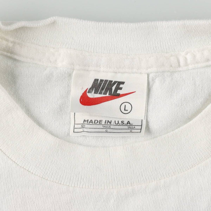 90'S Nike Logo Print T-Shirt, Made in USA, Men's Size L (approx.), Vintage cotton white type Vintage Second Hand