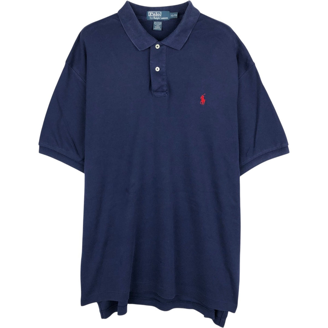 Ralph Lauren POLO by Ralph Lauren short sleeve polo shirt, men's XL size cotton navy blue type Vintage Second Hand