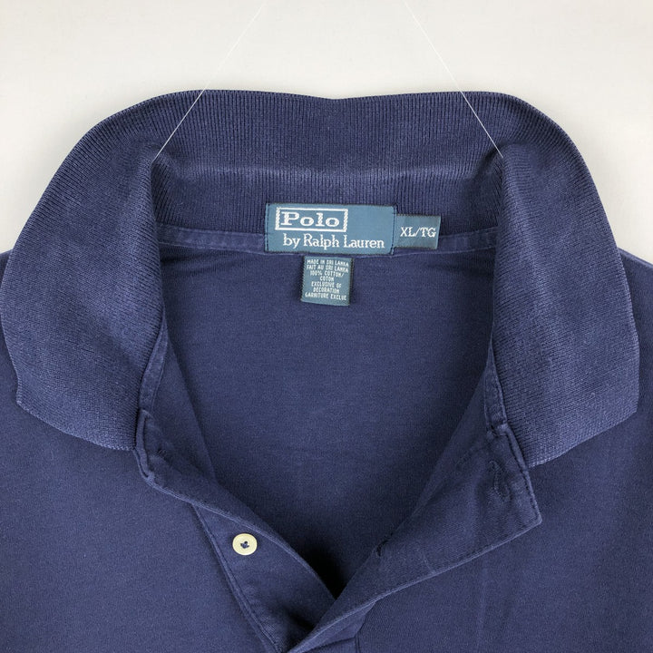Ralph Lauren POLO by Ralph Lauren short sleeve polo shirt, men's XL size cotton navy blue type Vintage Second Hand