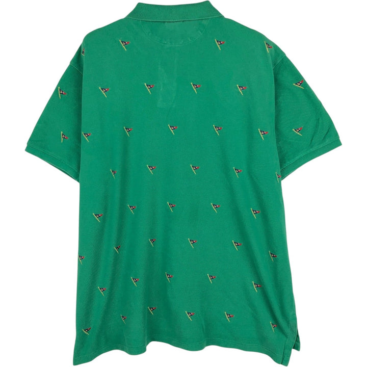 Ralph Lauren POLO by Ralph Lauren CUSTOM FIT all-over print long-sleeve polo shirt, men's size XXL equivalent. cotton green type Vintage Second Hand