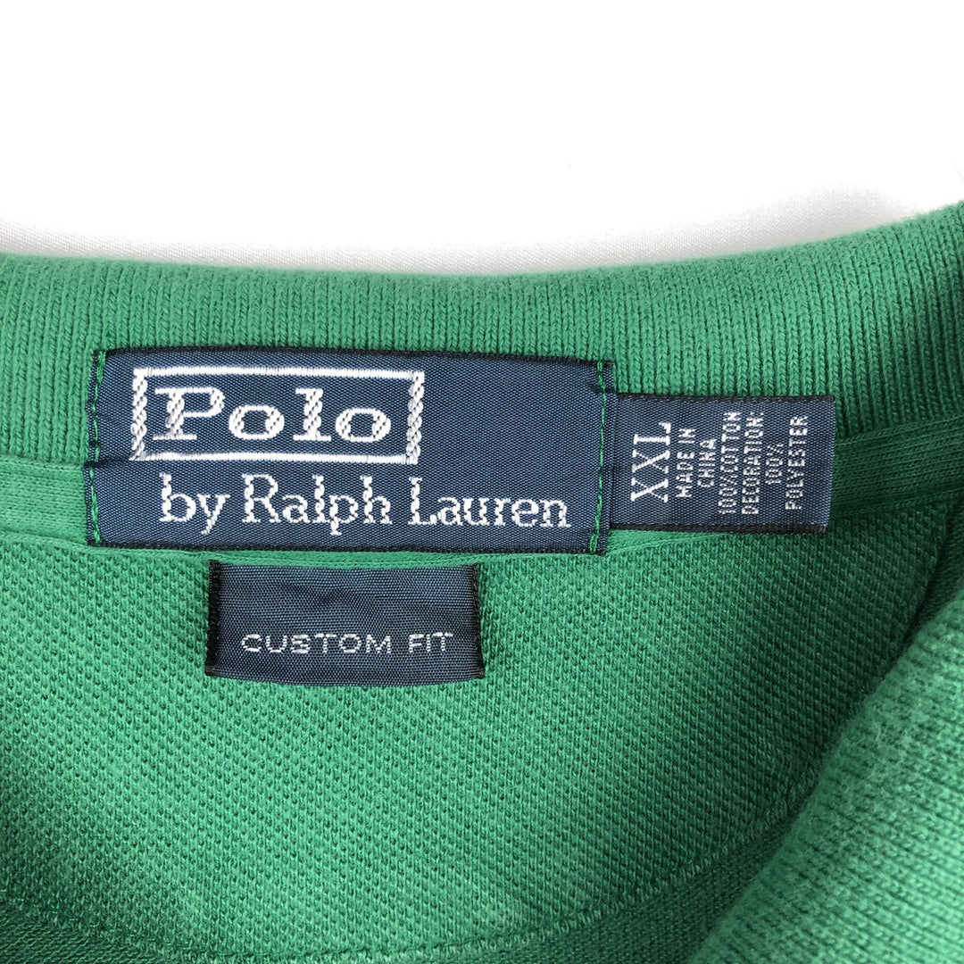Ralph Lauren POLO by Ralph Lauren CUSTOM FIT all-over print long-sleeve polo shirt, men's size XXL equivalent. cotton green type Vintage Second Hand