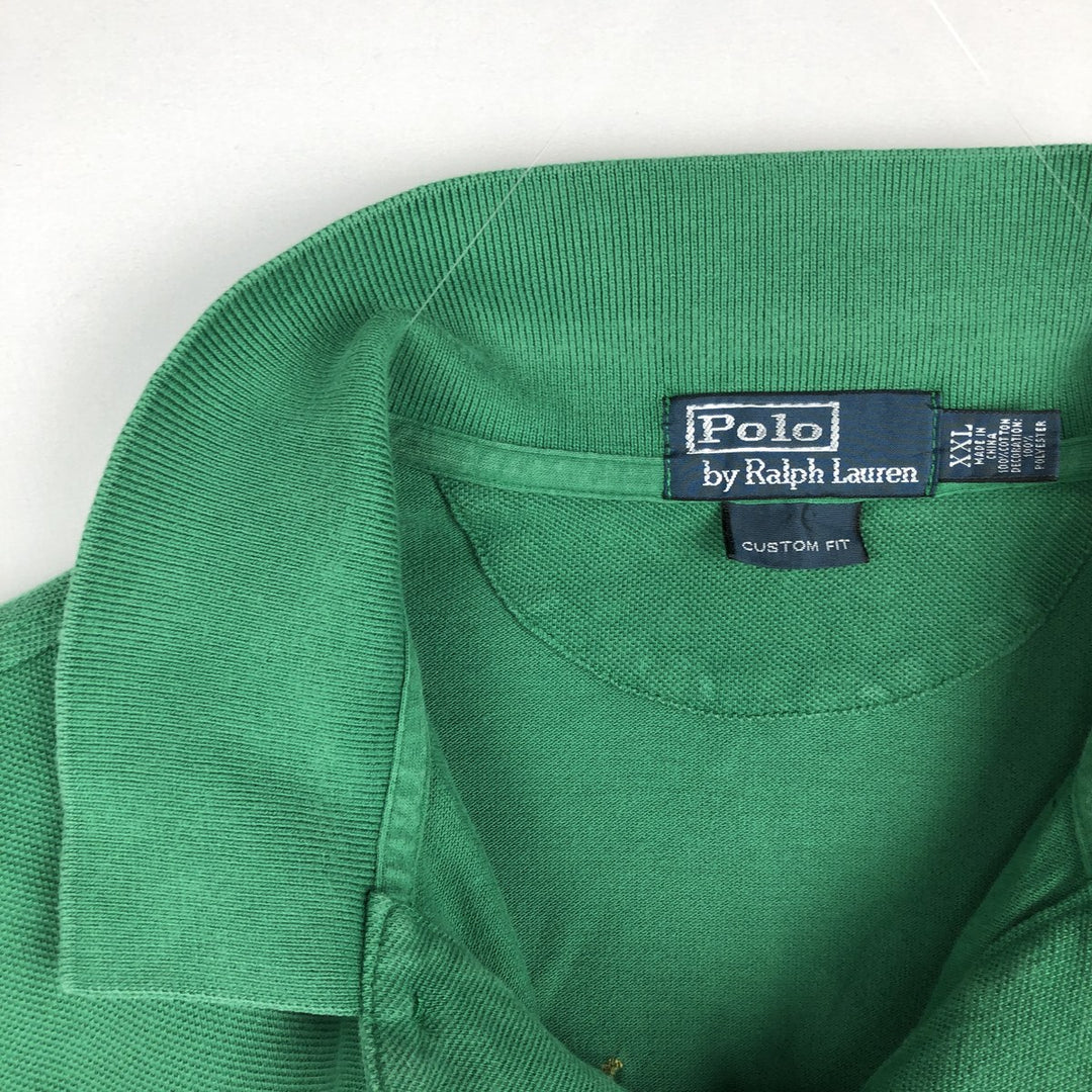 Ralph Lauren POLO by Ralph Lauren CUSTOM FIT all-over print long-sleeve polo shirt, men's size XXL equivalent. cotton green type Vintage Second Hand