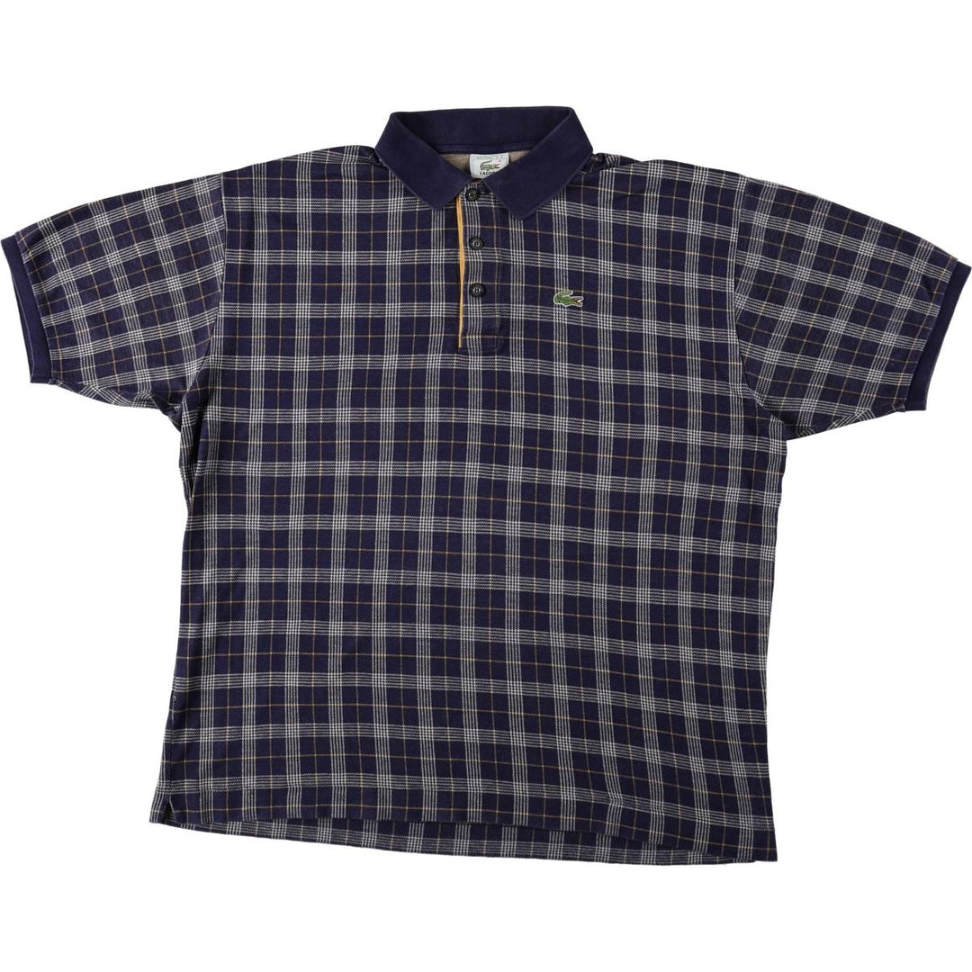 Lacoste short-sleeved check polo shirt, size 8 (equivalent to men's XXL). cotton navy blue type Vintage Second Hand