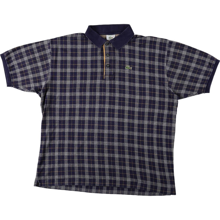 Lacoste short-sleeved check polo shirt, size 8 (equivalent to men's XXL). cotton navy blue type Vintage Second Hand