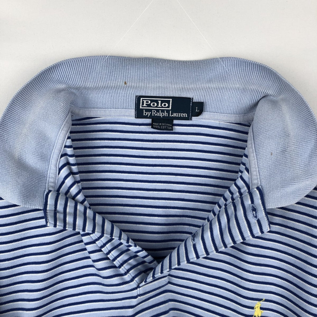 Ralph Lauren POLO by Ralph Lauren Multi-border short sleeve striped polo shirt Men's size L cotton Blue type light blue Vintage Second Hand