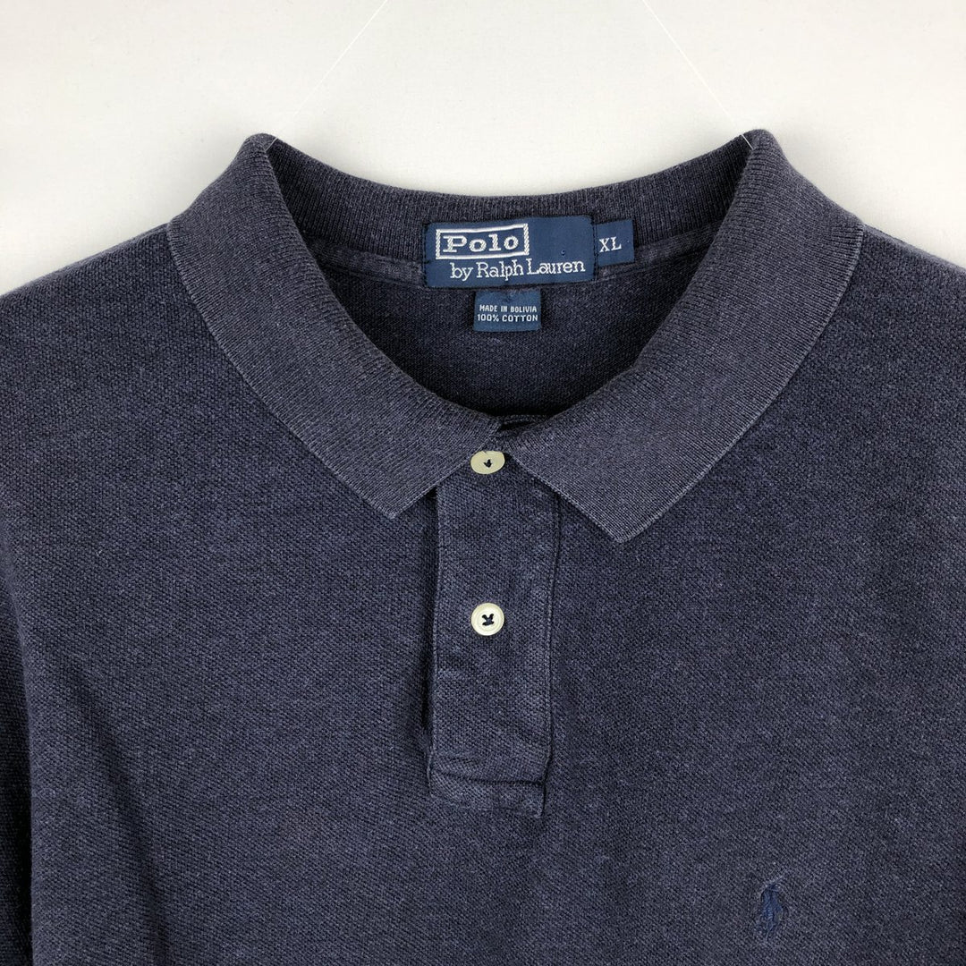 Ralph Lauren POLO by Ralph Lauren short sleeve polo shirt, men's XL size cotton navy blue type Vintage Second Hand