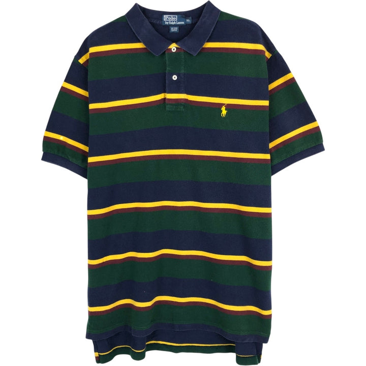 Ralph Lauren POLO by Ralph Lauren short sleeve striped polo shirt, men's XL size cotton green type Vintage Second Hand