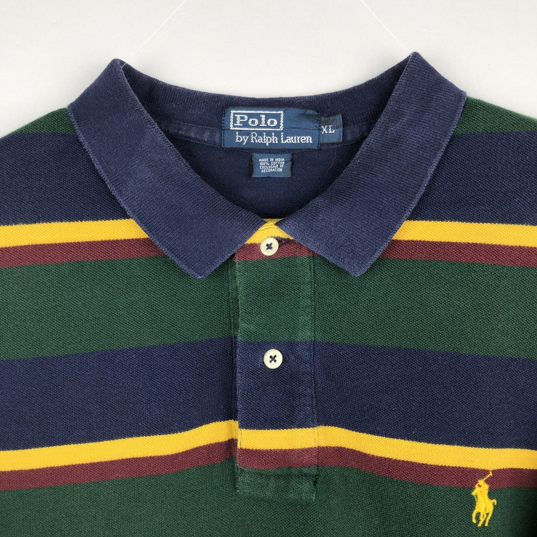 Ralph Lauren POLO by Ralph Lauren short sleeve striped polo shirt, men's XL size cotton green type Vintage Second Hand