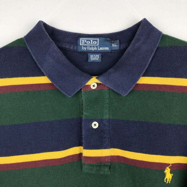 Ralph Lauren POLO by Ralph Lauren short sleeve striped polo shirt, men's XL size cotton green type Vintage Second Hand