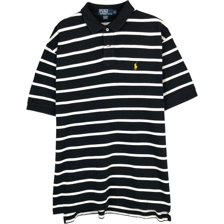 Ralph Lauren POLO by Ralph Lauren short sleeve striped polo shirt, men's XL size cotton black type Vintage Second Hand