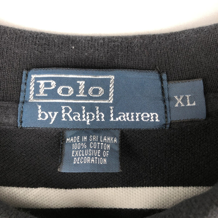 Ralph Lauren POLO by Ralph Lauren short sleeve striped polo shirt, men's XL size cotton black type Vintage Second Hand