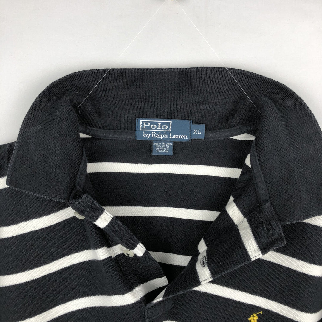 Ralph Lauren POLO by Ralph Lauren short sleeve striped polo shirt, men's XL size cotton black type Vintage Second Hand