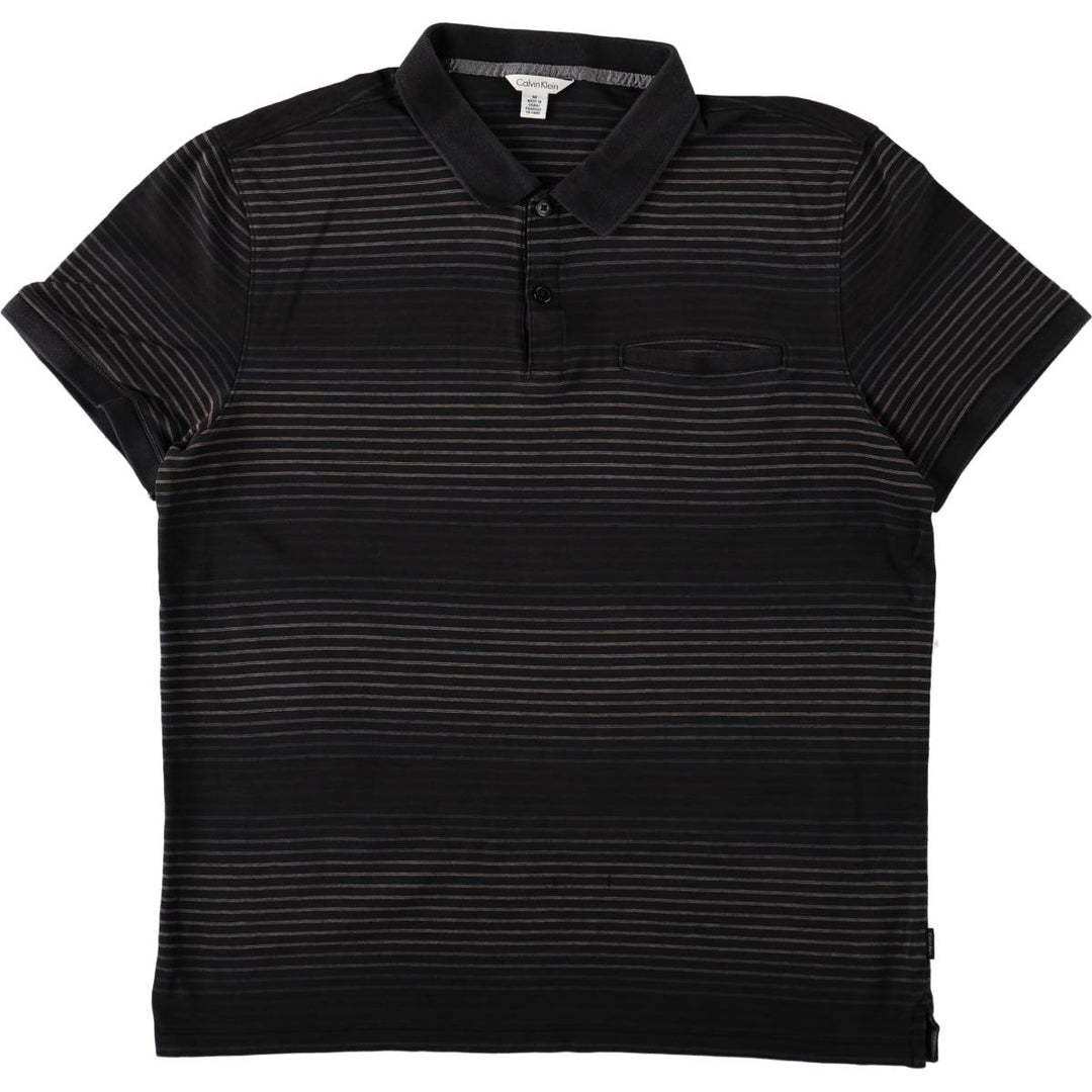 Calvin Klein short-sleeved striped polo shirt, men's size M (approx.) cotton black type Vintage Second Hand
