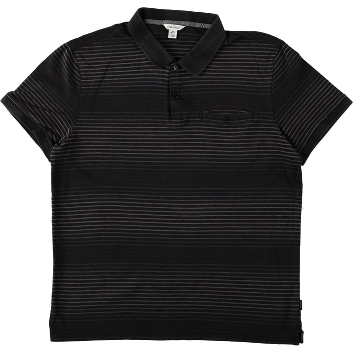 Calvin Klein short-sleeved striped polo shirt, men's size M (approx.) cotton black type Vintage Second Hand