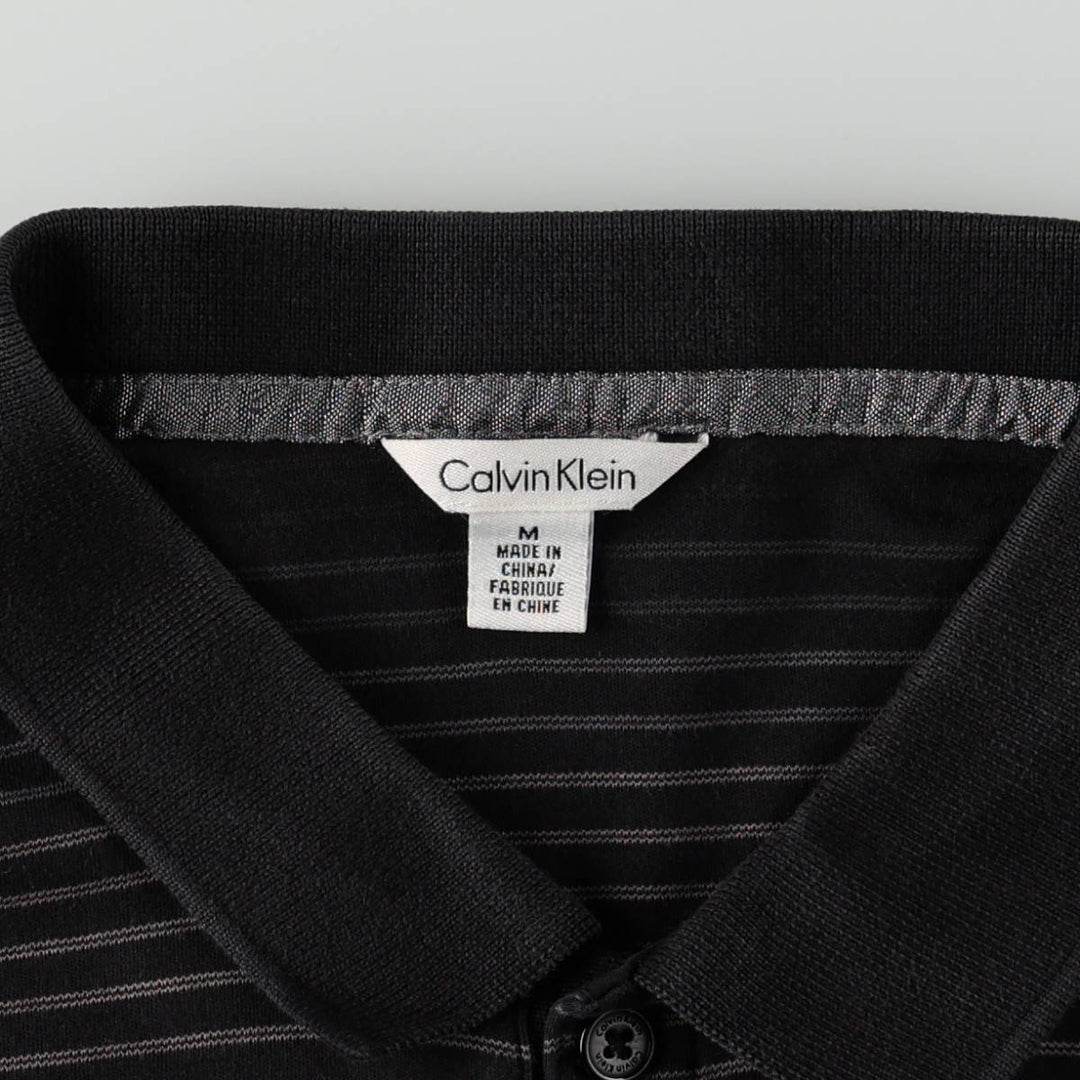 Calvin Klein short-sleeved striped polo shirt, men's size M (approx.) cotton black type Vintage Second Hand