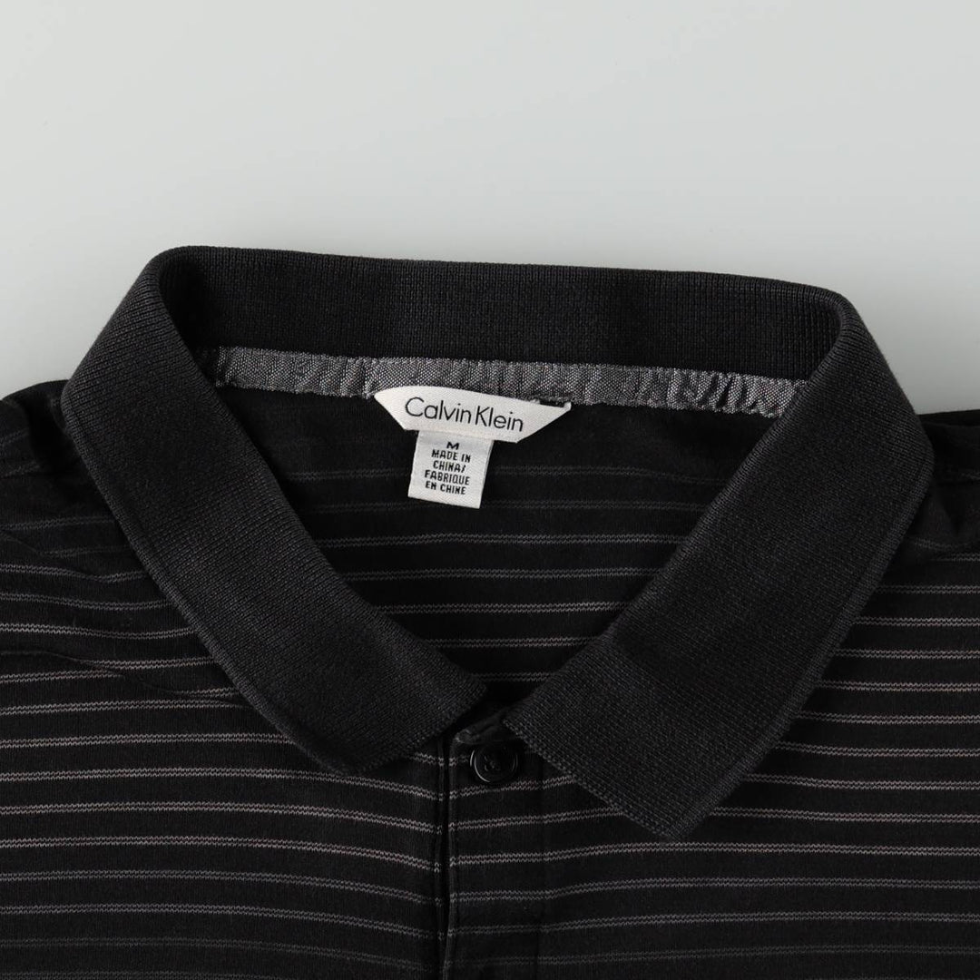 Calvin Klein short-sleeved striped polo shirt, men's size M (approx.) cotton black type Vintage Second Hand