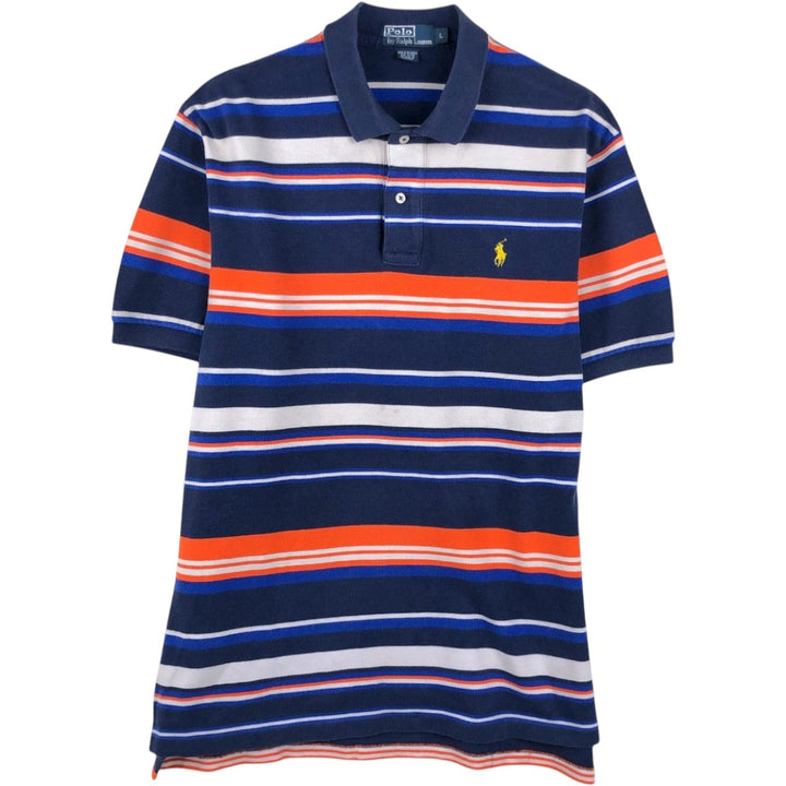 Ralph Lauren POLO by Ralph Lauren Multi-border short sleeve striped polo shirt Men's size L cotton navy blue type Vintage Second Hand