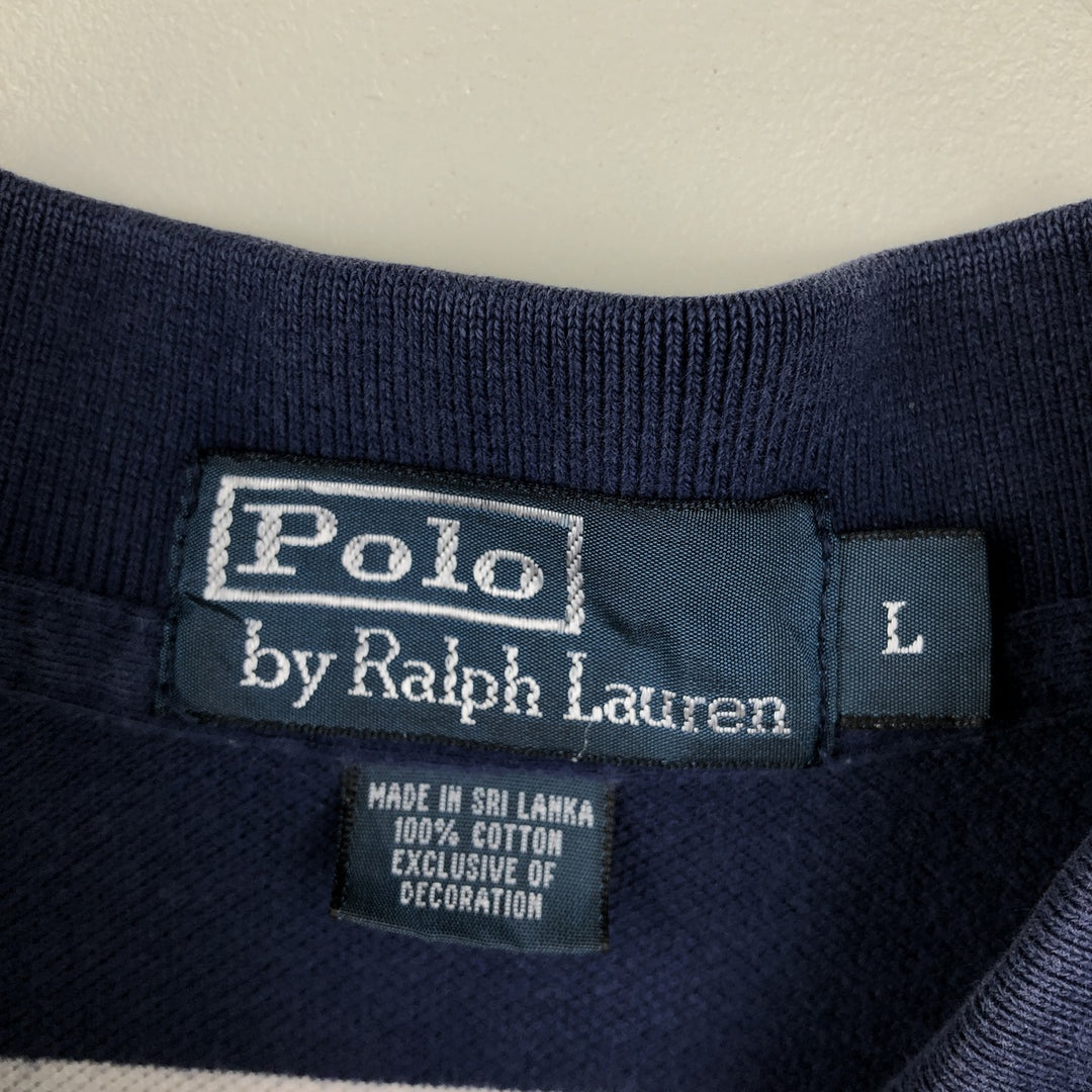 Ralph Lauren POLO by Ralph Lauren Multi-border short sleeve striped polo shirt Men's size L cotton navy blue type Vintage Second Hand