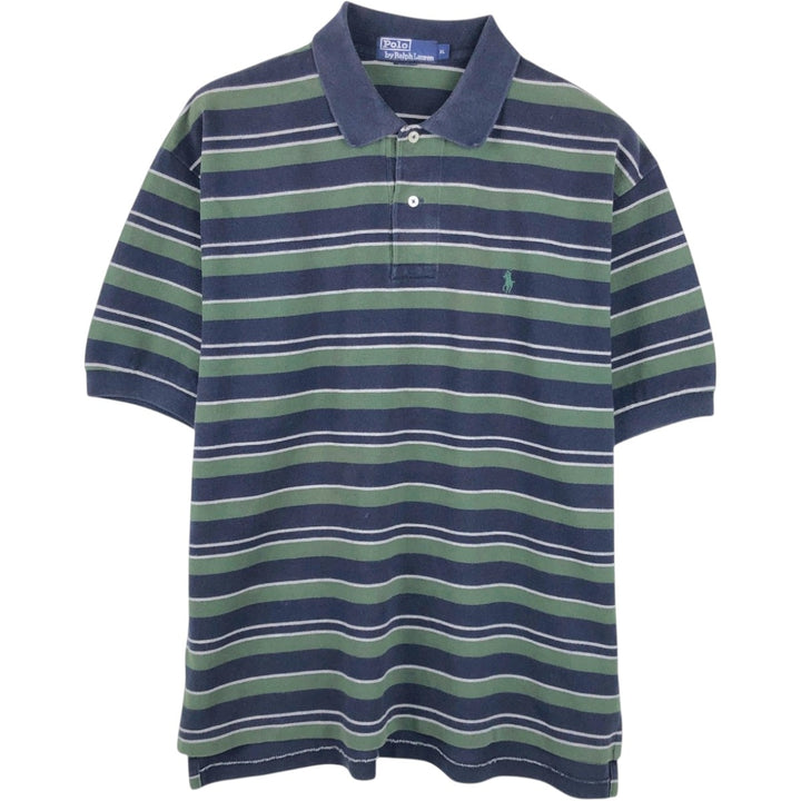 Ralph Lauren POLO by Ralph Lauren Multi-border short sleeve striped polo shirt Men's XL size cotton navy blue type Vintage Second Hand