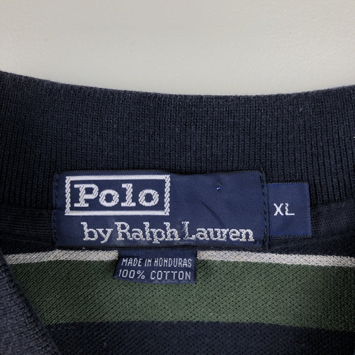 Ralph Lauren POLO by Ralph Lauren Multi-border short sleeve striped polo shirt Men's XL size cotton navy blue type Vintage Second Hand