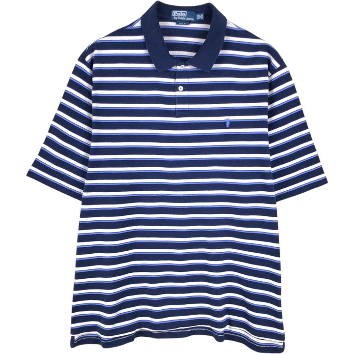 Ralph Lauren POLO by Ralph Lauren GOLF FIT Multi-stripe Short-Sleeve Polo Shirt, Men's XXL equivalent. Pima Cotton navy blue type Vintage Second Hand